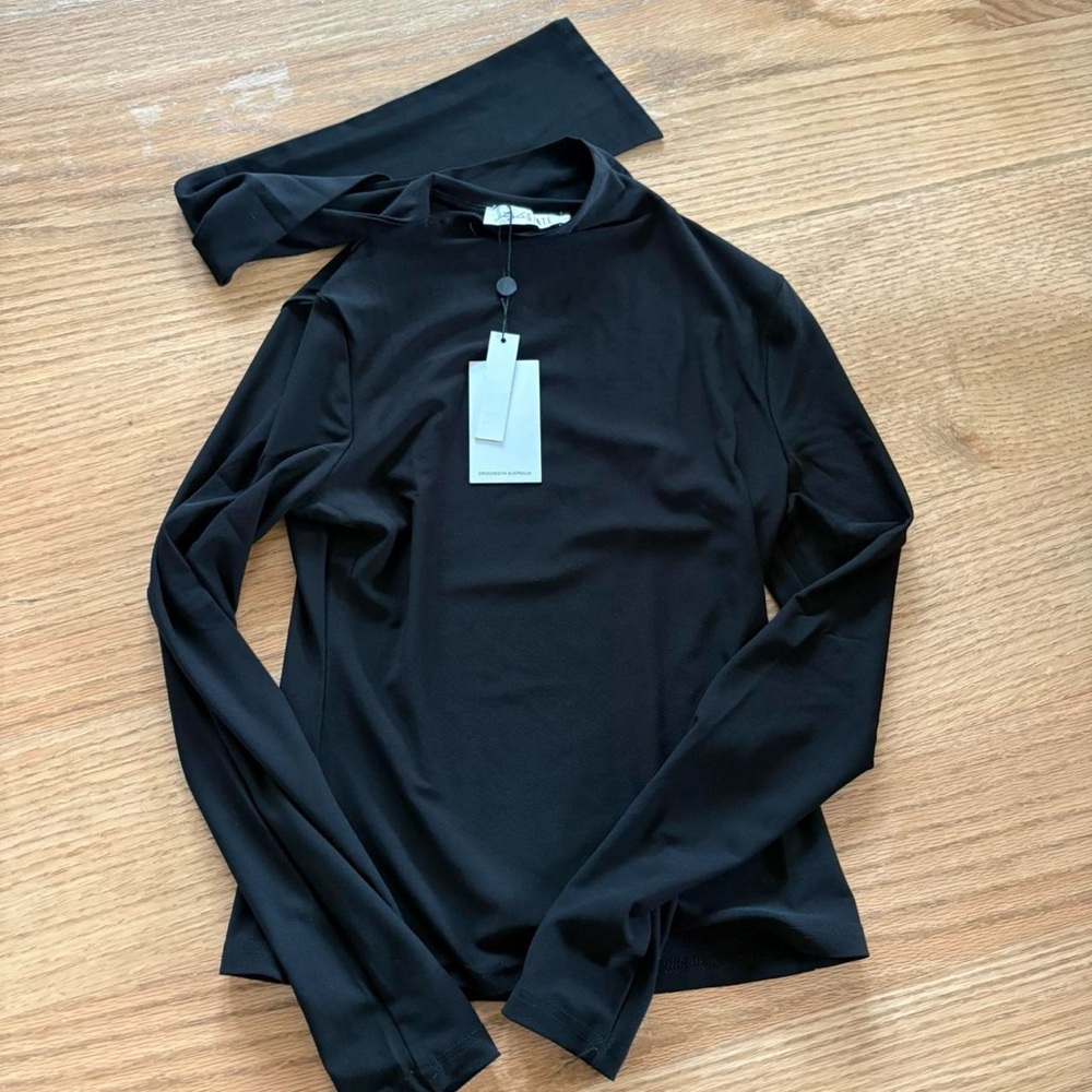 Charcoal clothing top with built in scarf